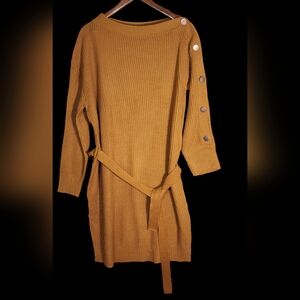 FULL CIRCLE Button Sleeve Ribbed Golden Brown Sweater Dress Office Casual 3X
